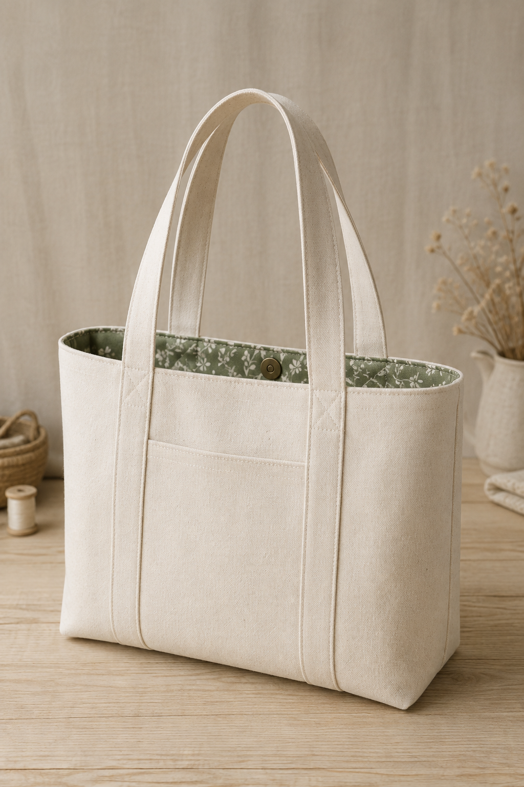 Tote de algodão com forro floral